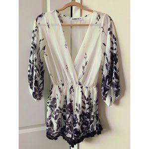 White and black floral romper